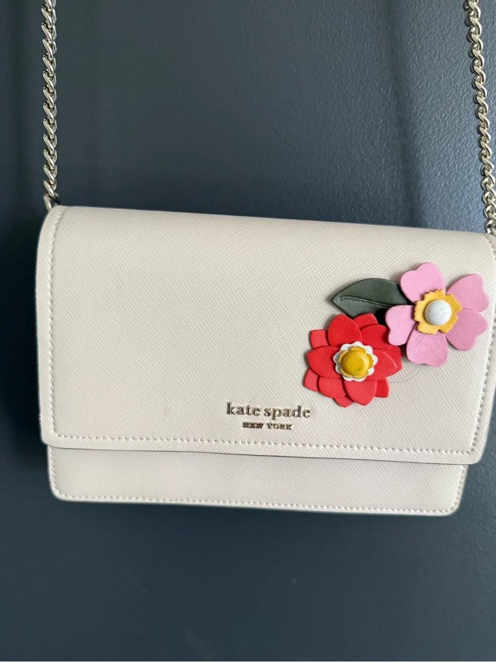kate spade Cream Crossbody with Pink and Red Floral Accents